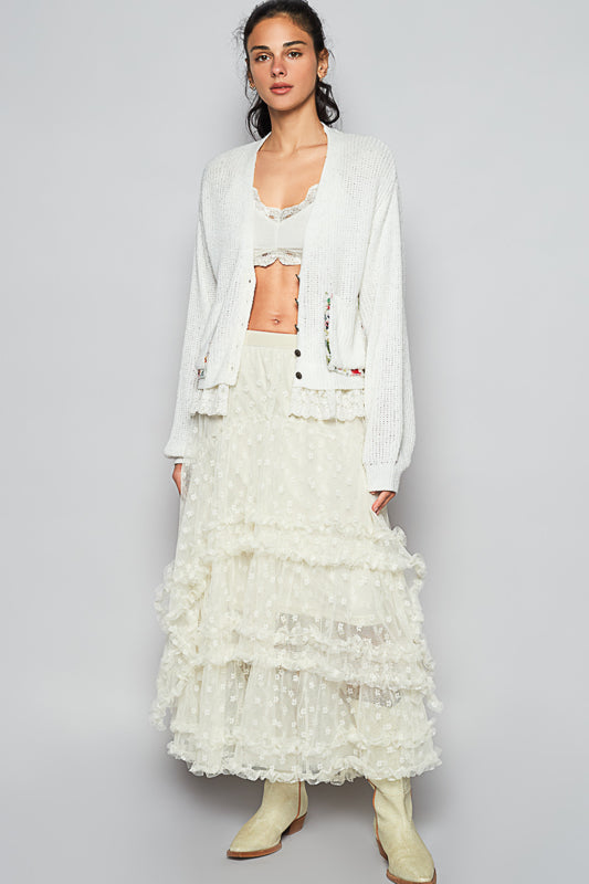 Lace Ruffle Button Up Cardi