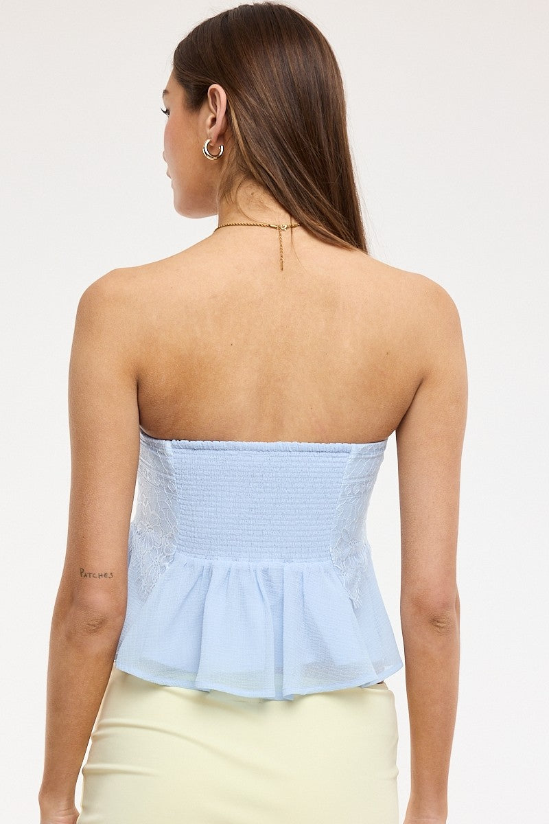 Floral Lace Ruffle Tube Crop Top
