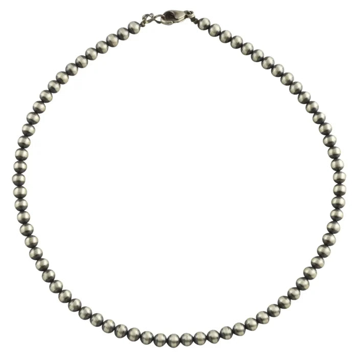 14" Sterling Silver Desert Pearl 6mm Oxidize Round Bead Necklace NPN6R-14