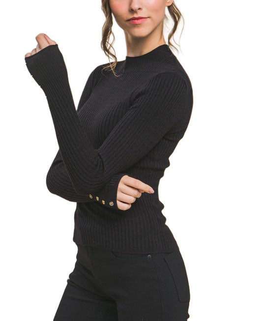 Fitted Ribbed Knit w/ Button Sleeve