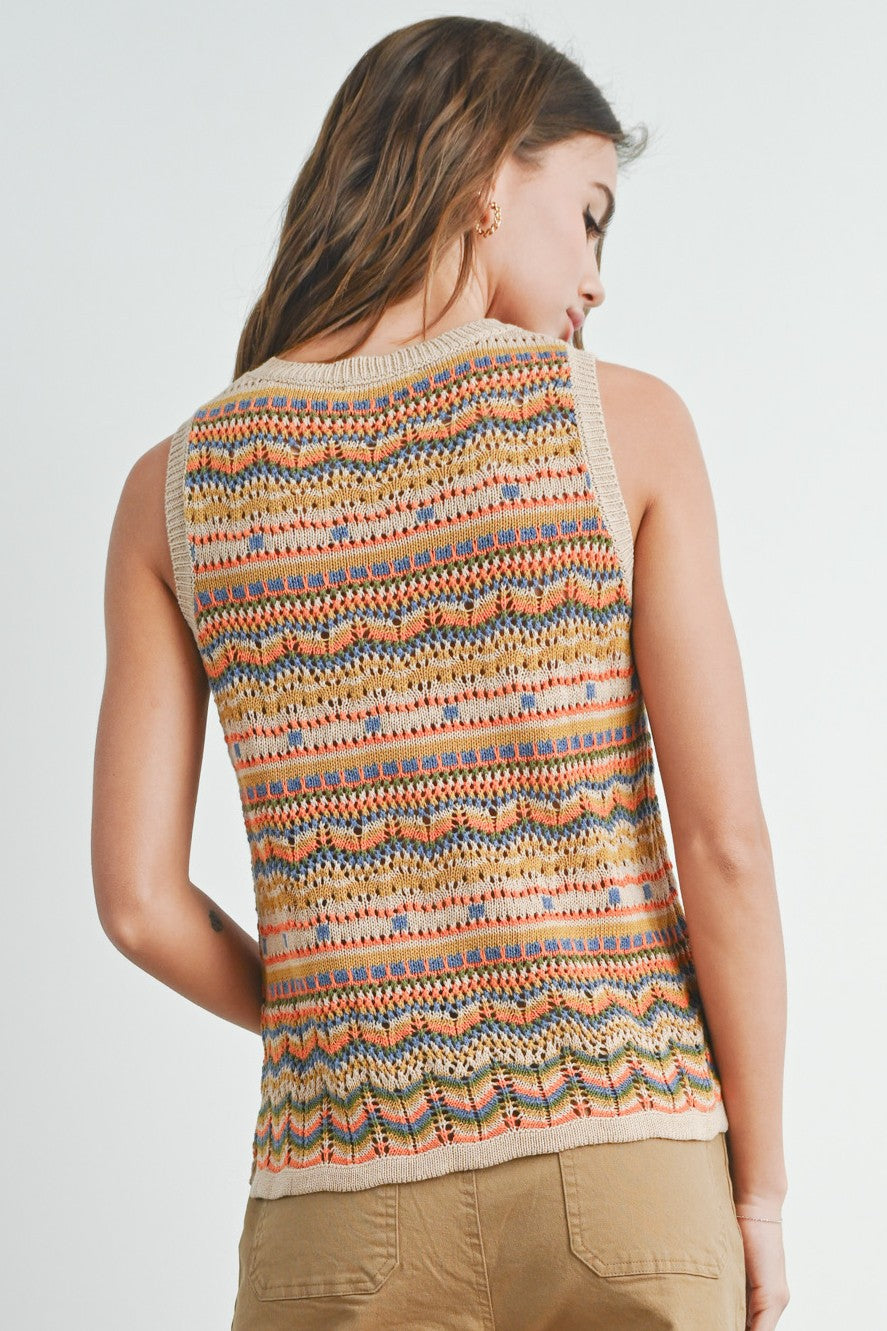 Geo Pattern Sleeveless Sweater Top