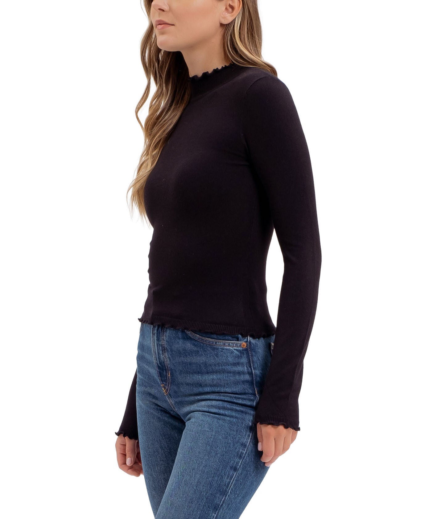 Mock Neck Lettuce Trim Top