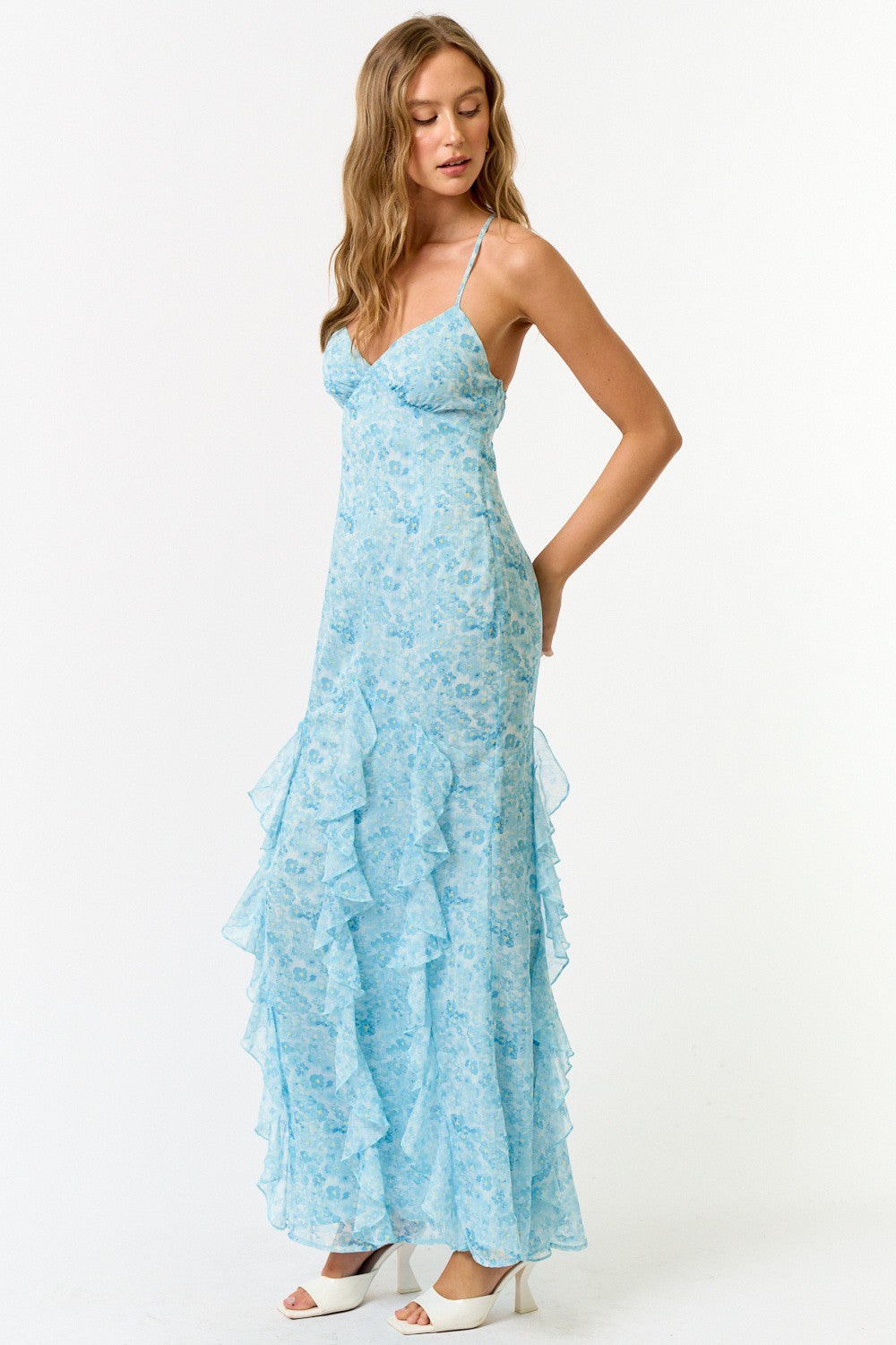 Ruffle Floral Maxi Strappy Dress