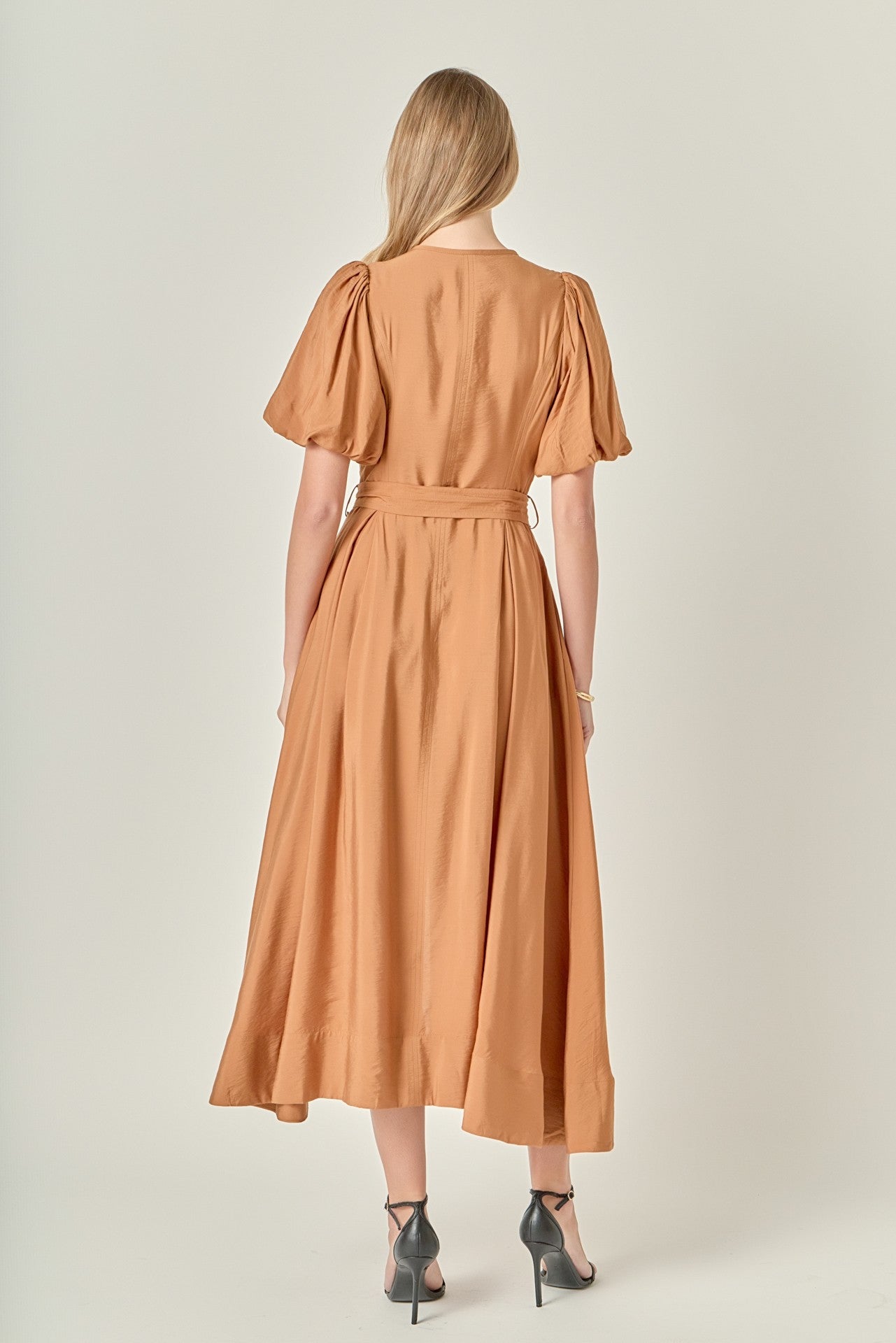 Endless Rose Pleated Puff Sleeve Midi Dress