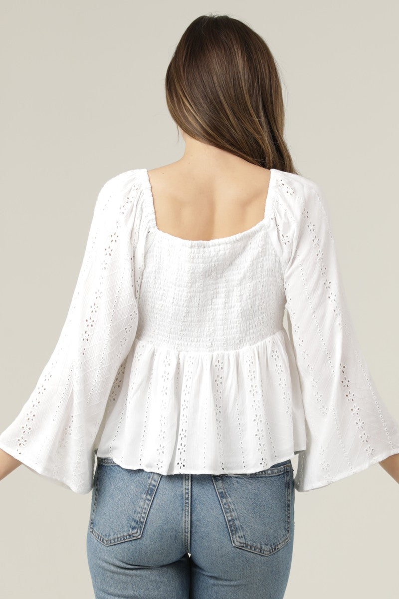 Eyelet Twist Front Blouse