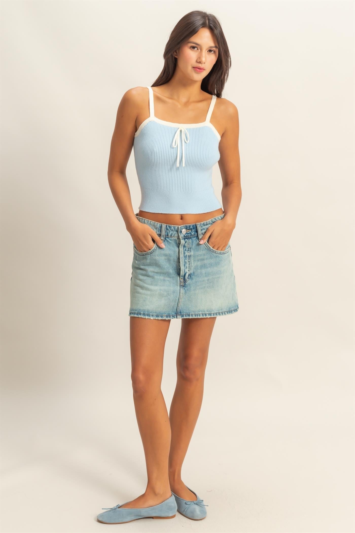 Crop Sweater Tank with Bow
