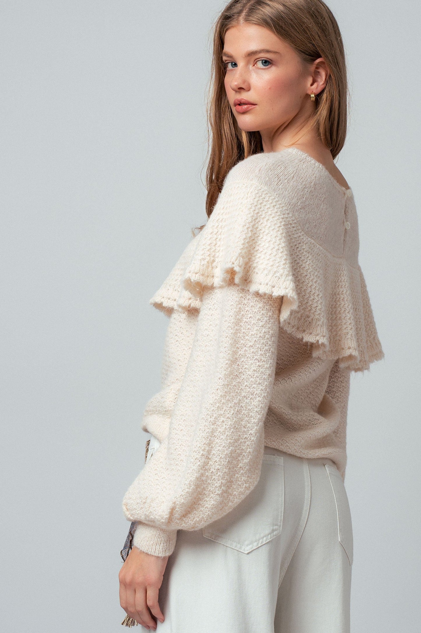 Ruffle Yoke Knit Sweater