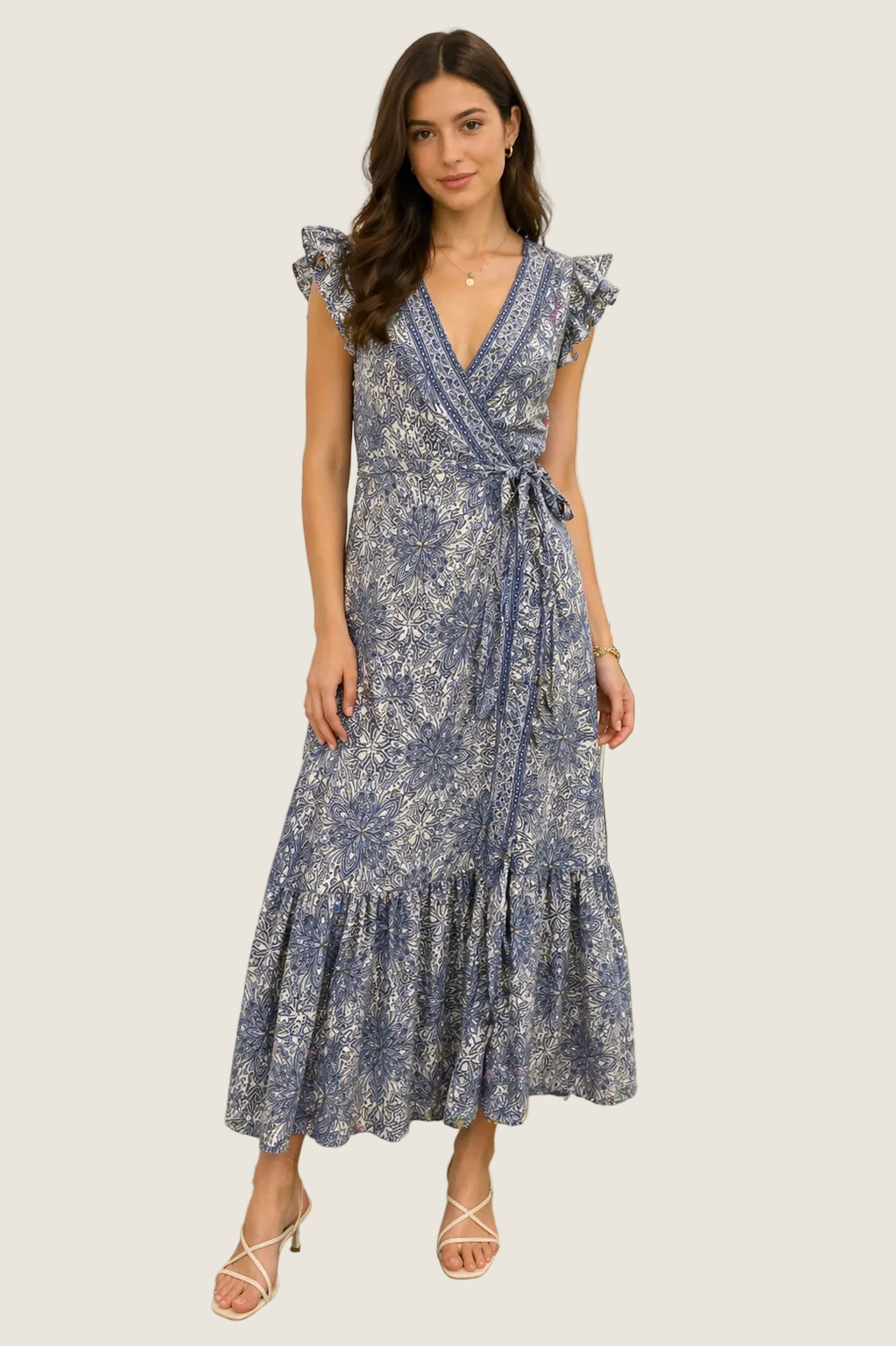 Ruffle Sleeve Wrap Dress