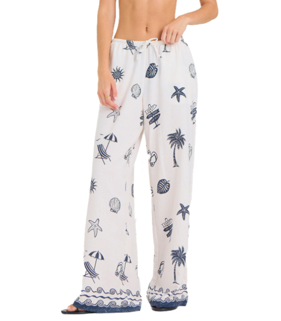 Ocean Drive Printed Texture Cotton Wide Leg Pant