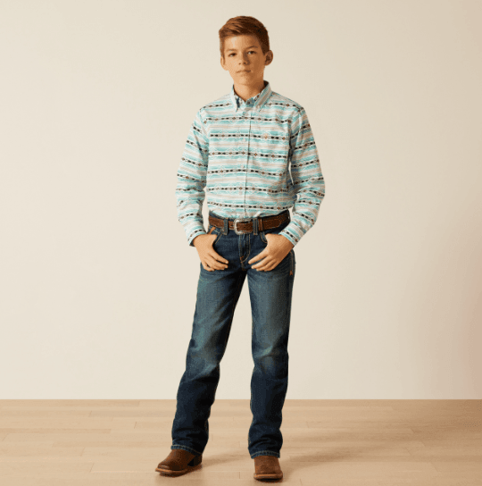 Ariat Boy's Jefferson Ice Green Aztec Classic Fit Long Sleeve Western Shirt 10051398