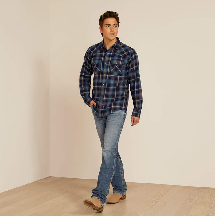 Ariat Men's Maritime Blue Hugo Retro Fit Snap Long Sleeve Western Shirt 10052318
