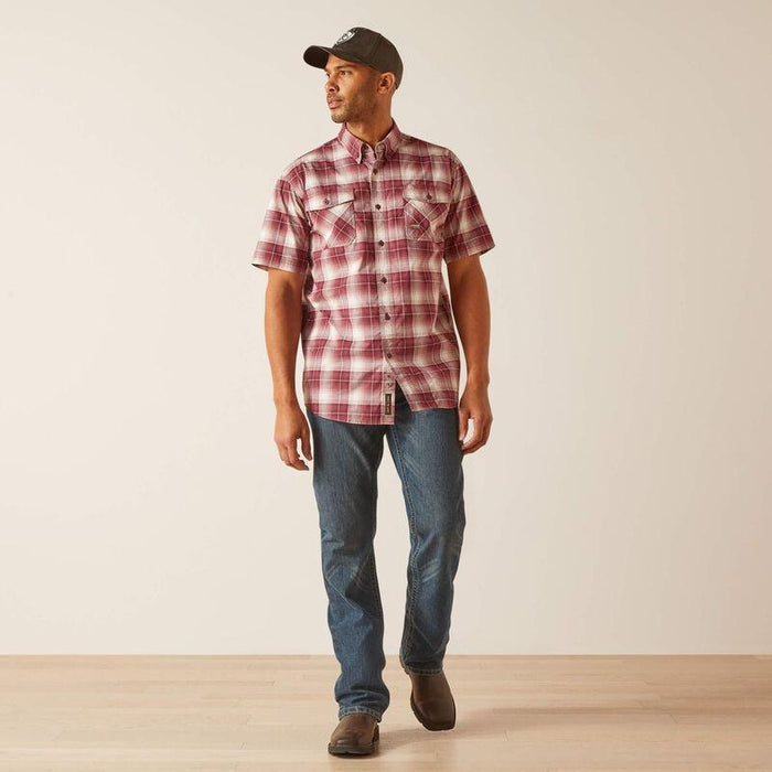 Ariat Men’s Rebar Made Tough Roan Rouge Plaid DuraStretch Button Short Sleeve Work Shirt 10048892-Painted Cowgirl Western Store