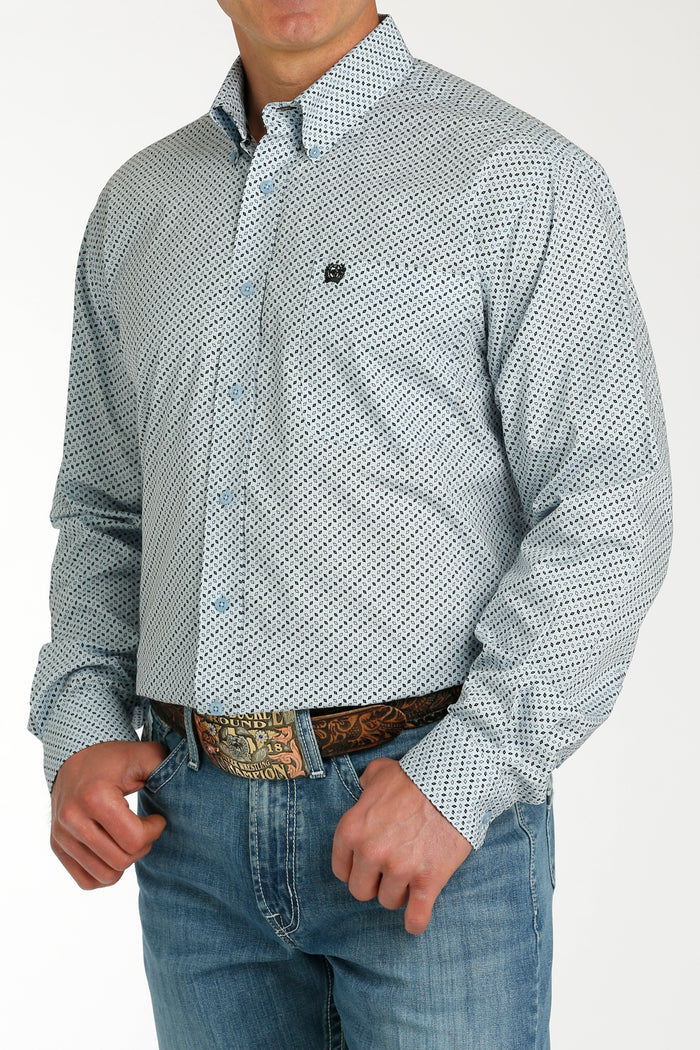 Cinch Men's Light Blue Geo Print Button Long Sleeve Western Shirt MTW1105759