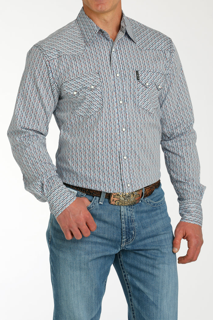 Cinch Men's Modern Fit White Multi Print Snap Long Sleeve Shirt MTW1301075