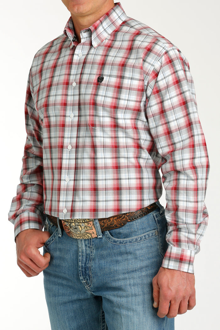 Cinch Men's White Plaid Button Long Sleeve Western Shirt MTW1105767