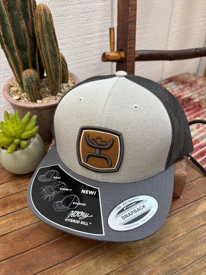 Hooey Zenith Light Grey w/ Brown Embroidered Logo Trucker Snapback Hat 2524T-GY