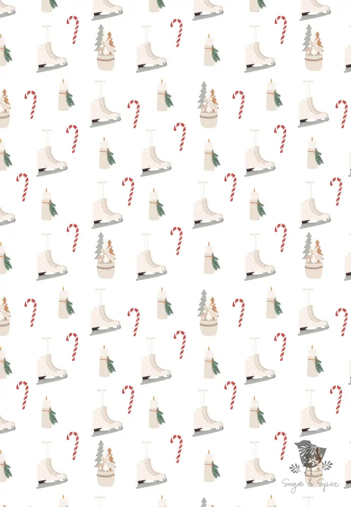 Ice Skates and Candy Cane Christmas Wrapping Paper - Premium Craft Supplies & Tools > Party & Gifting > Packaging & Wrapping from Sugar and Spice Invitations - Just $26.10! Shop now at Sugar and Spice Paper