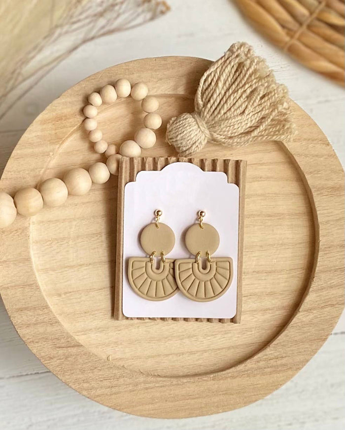 Boho Clay Earrings, Latte