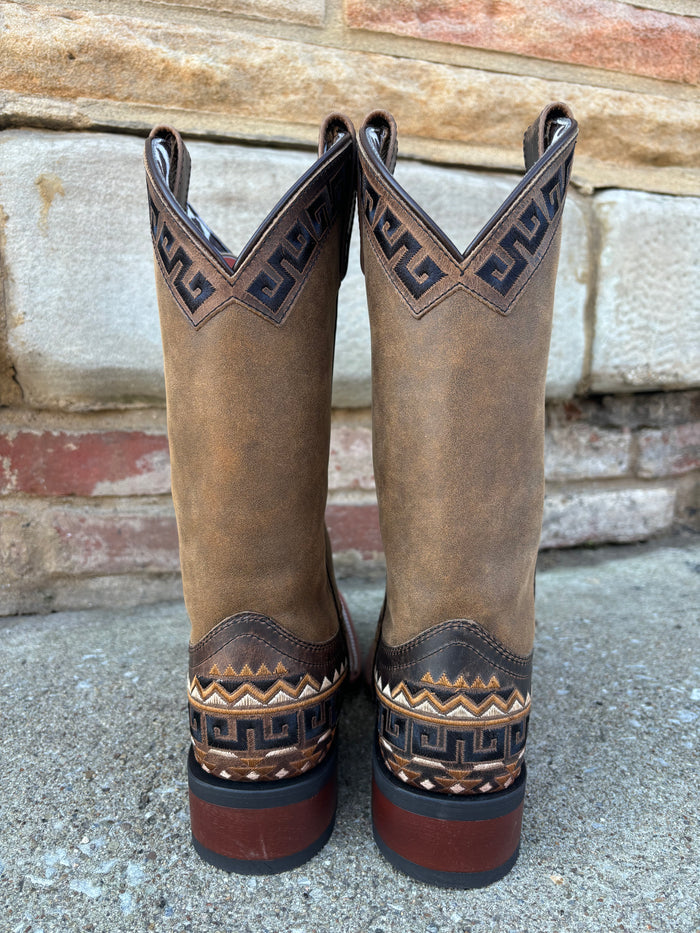 Laredo Women's Tan Brown Atzi Accent Embroidery Square Toe Cowgirl Boots 5683-Painted Cowgirl Western Store