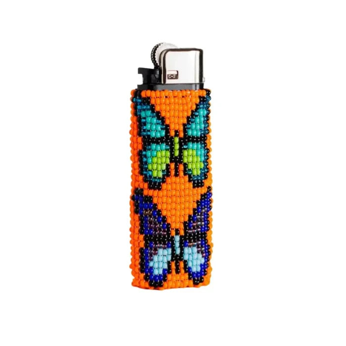 Mother Sierra Colorful Beaded Orange Butterfly Lighter Case