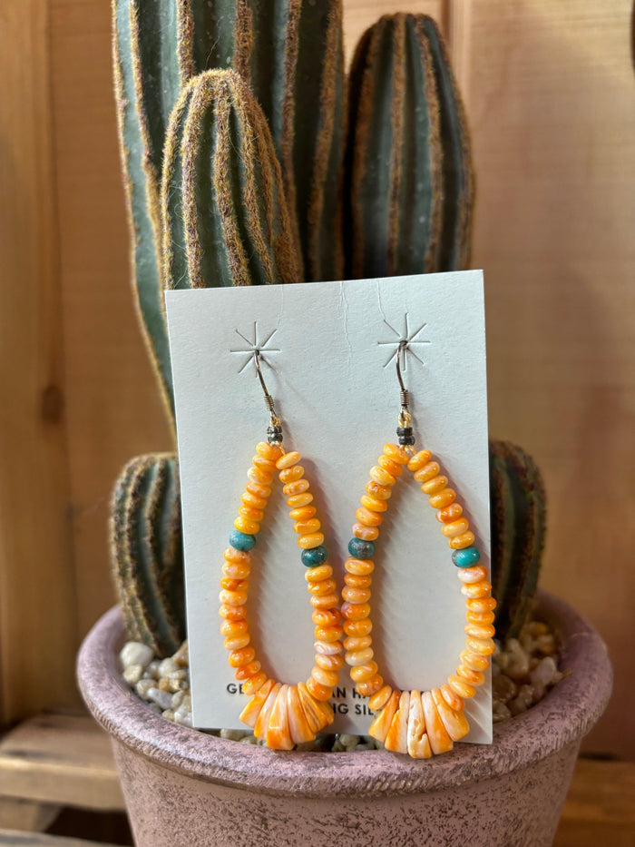 Navajo Orange Spiny Oyster Beaded Dangle Earrings by Corina Smith-Painted Cowgirl Western Store