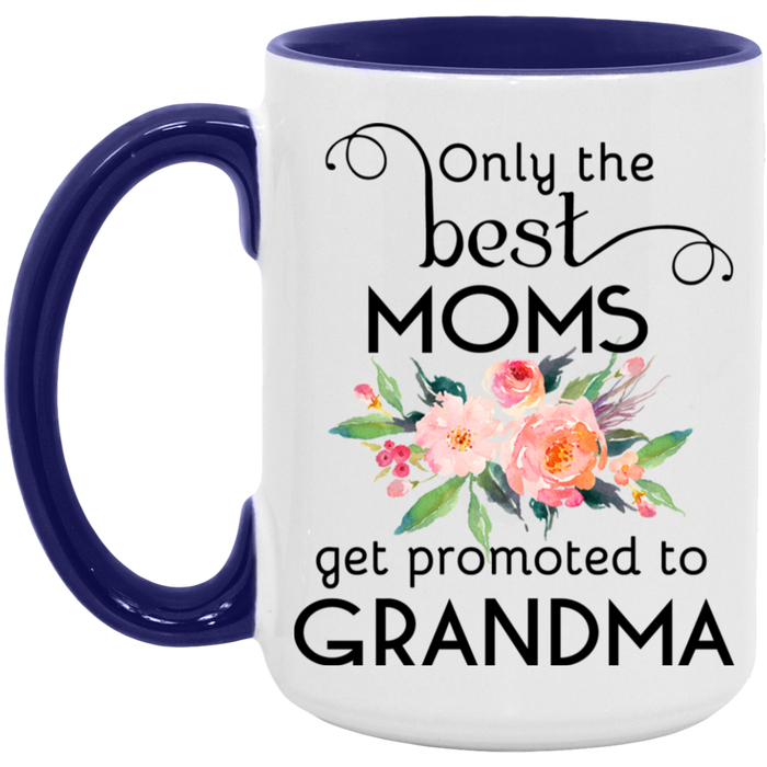 Only the Best Moms Get Promoted to Grandma ceramic coffee mug in White/Midnight Blue