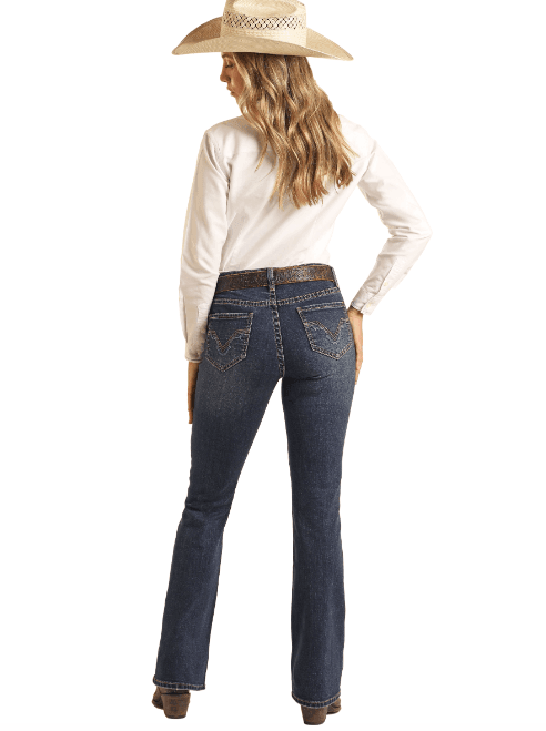 Rock & Roll Cowgirl Women's Dark Wash Riding Bootcut Jeans BW4RD04045
