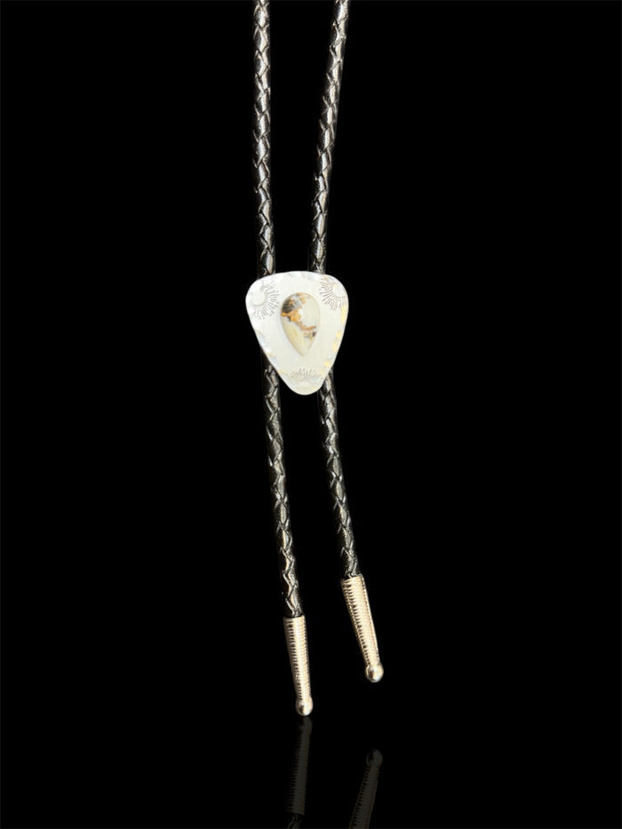 The Wildsmith Hand-Stamped Black Leather & Silver Western Adventure Bolo Tie