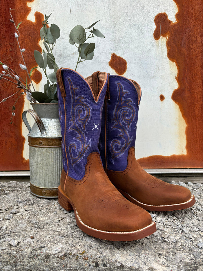 Twisted X Women's Tech X Brown Saddle Leather & Purple Top Cowgirl Boots WXTR009-Painted Cowgirl Western Store