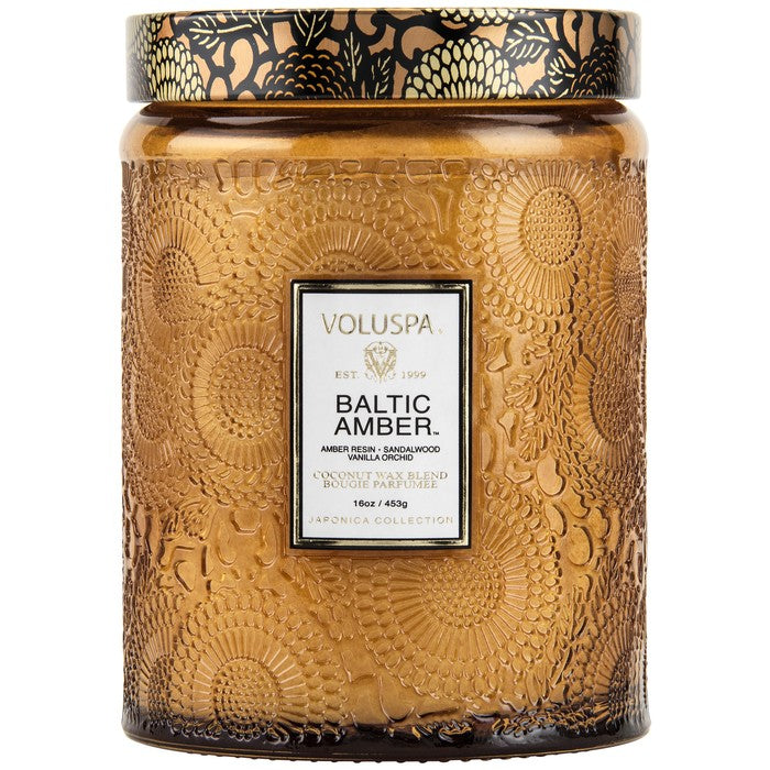 Voluspa Baltic Amber Large Embossed Glass Jar Candle