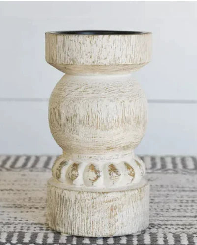 White Wash Beaded Candle Holder