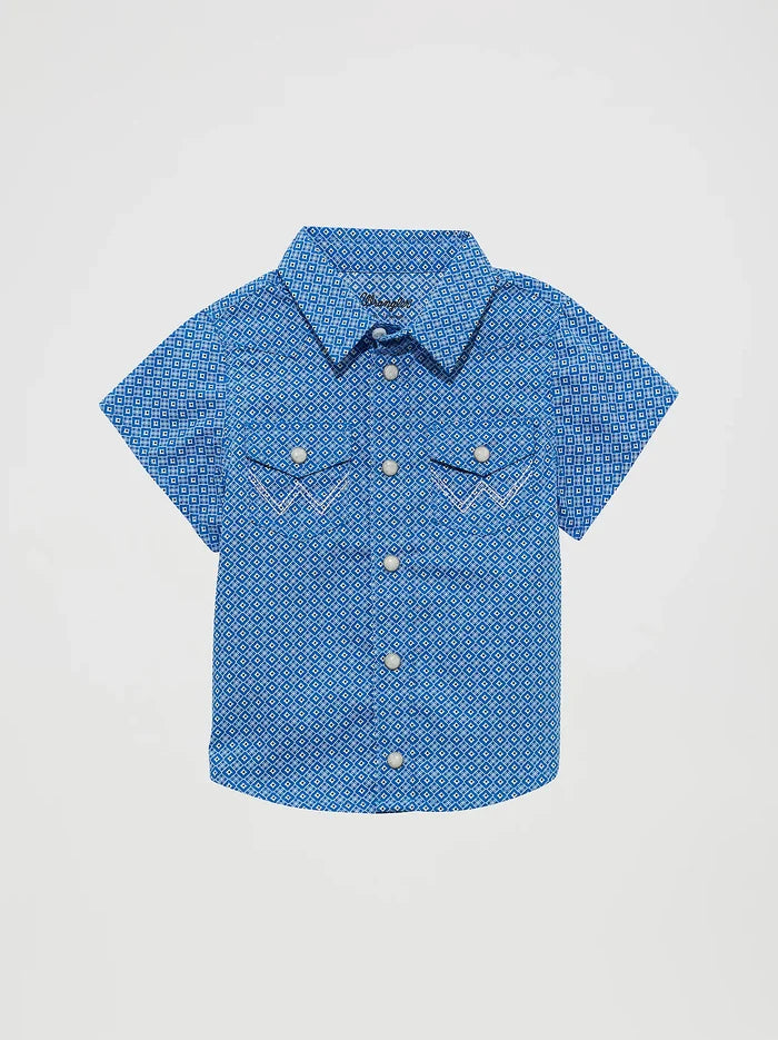 Wrangler Boy's Infant/Toddler Cerulean Blue Snap Up Short Sleeve Western Shirt 112365633