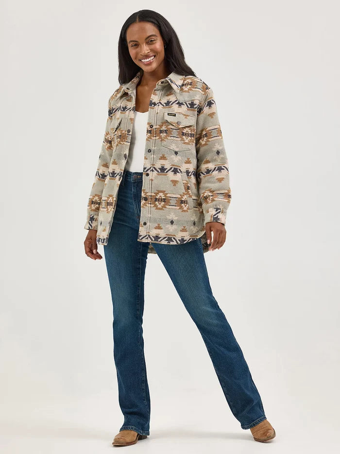 Wrangler Women's Retro Pale Green Aztec Quilt Lined Jacquard Shacket 112368299