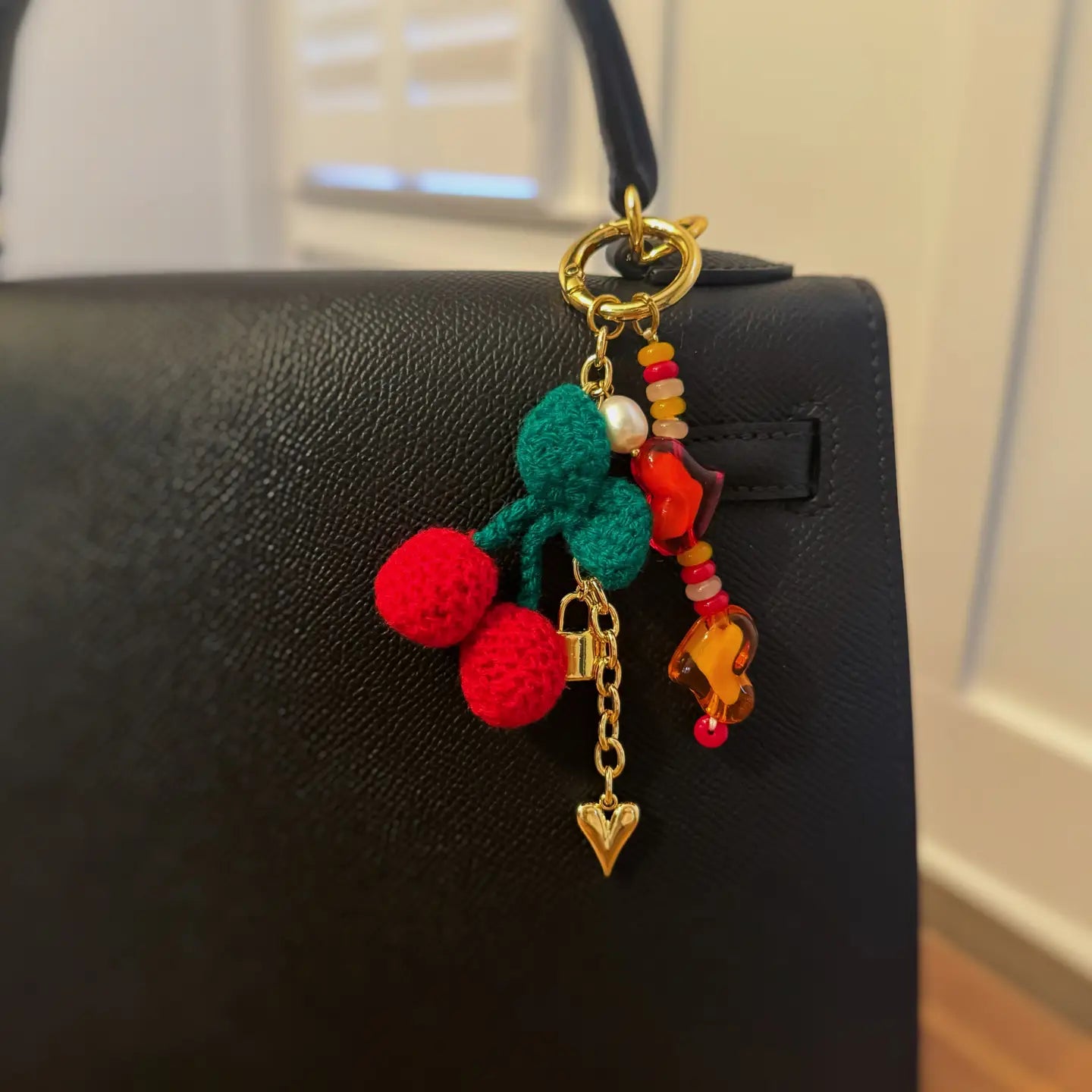 Heart Cherry Jingle Bag Charm