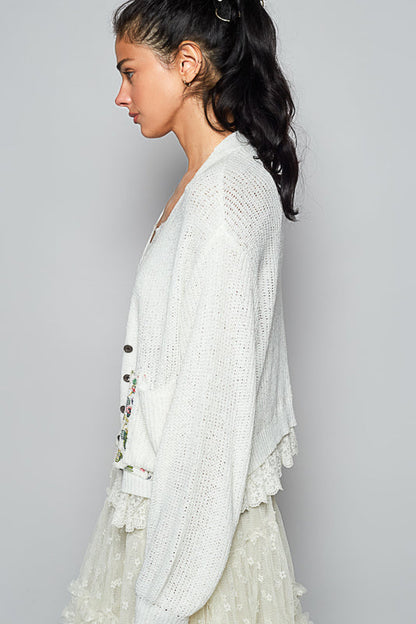 Lace Ruffle Button Up Cardi