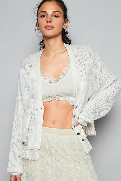 Lace Ruffle Button Up Cardi