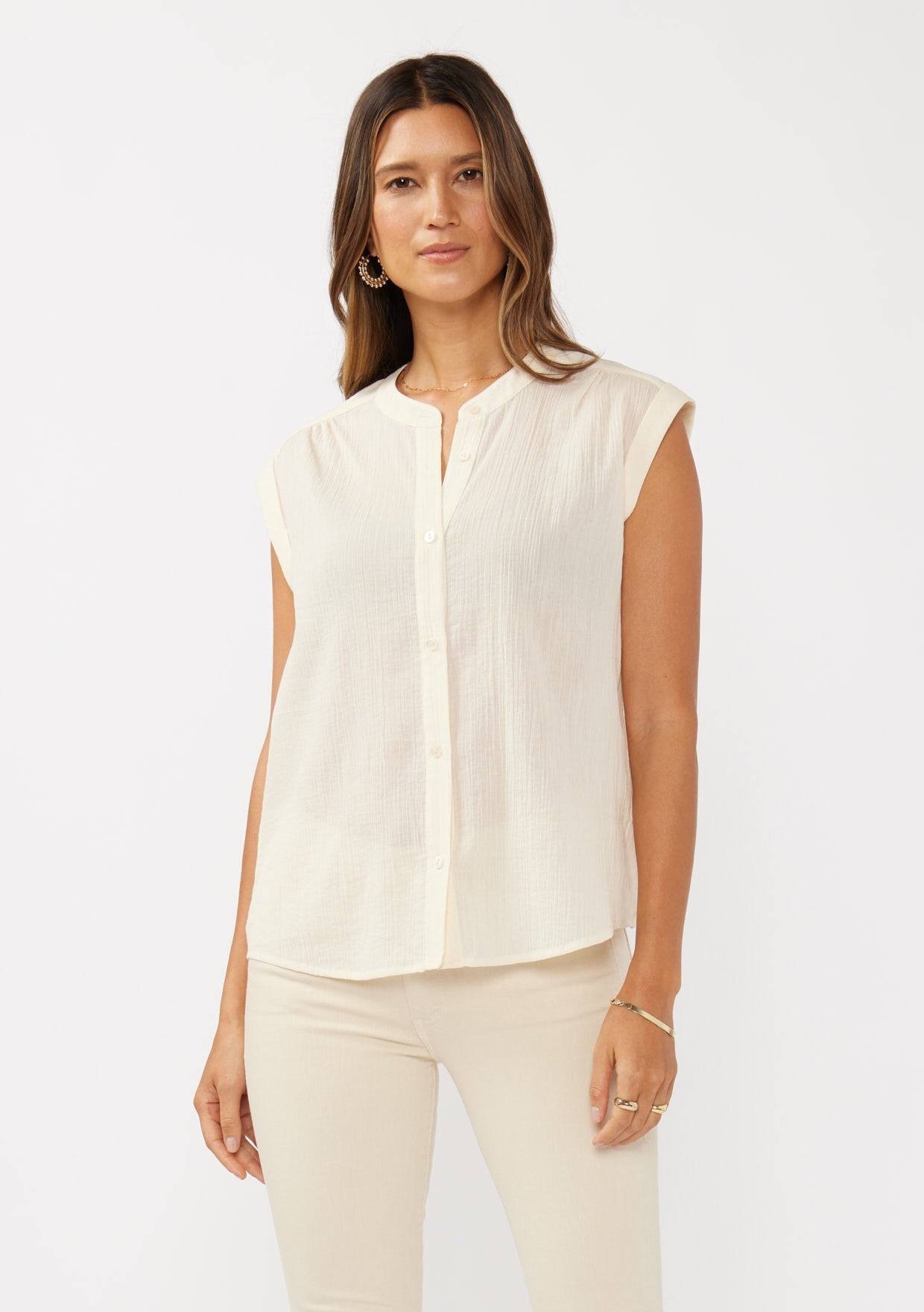 Rolled Cap Sleeve Button Down