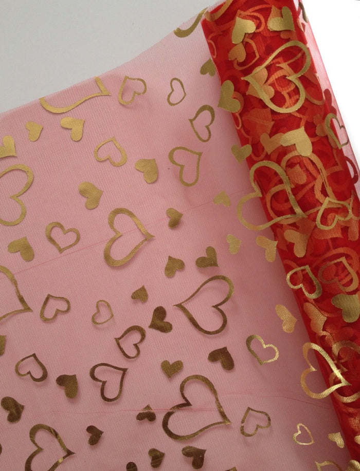1 Roll Red Gold Metallic Gift Fabric