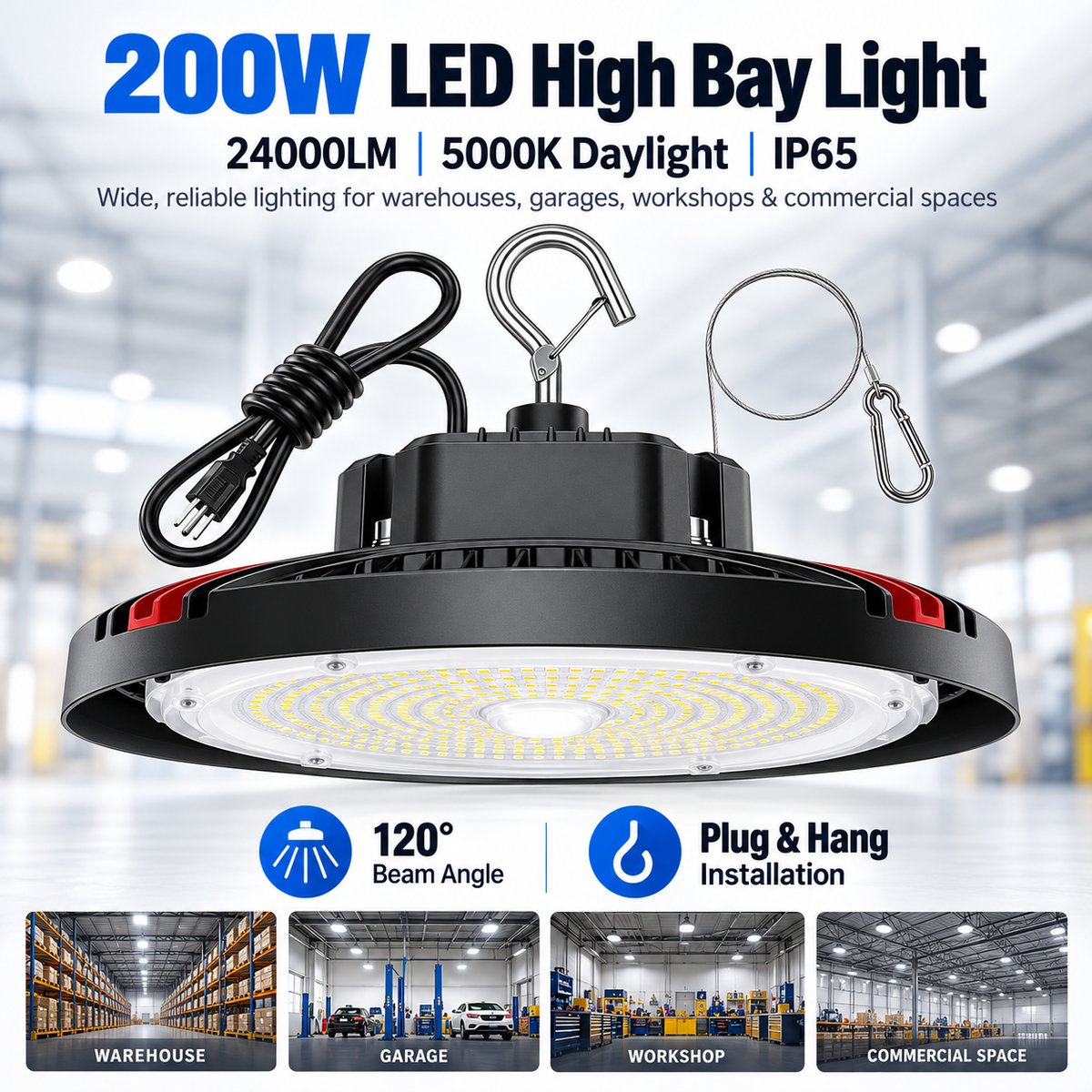 160W UFO LED High Bay Light – 24,000LM 5000K Daylight
