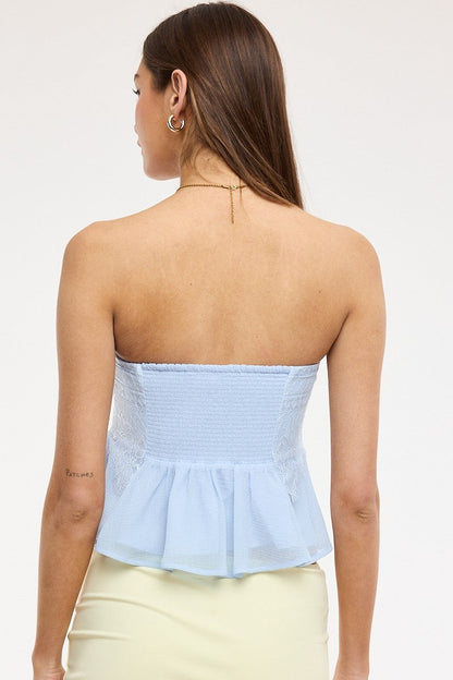 Floral Lace Ruffle Tube Crop Top