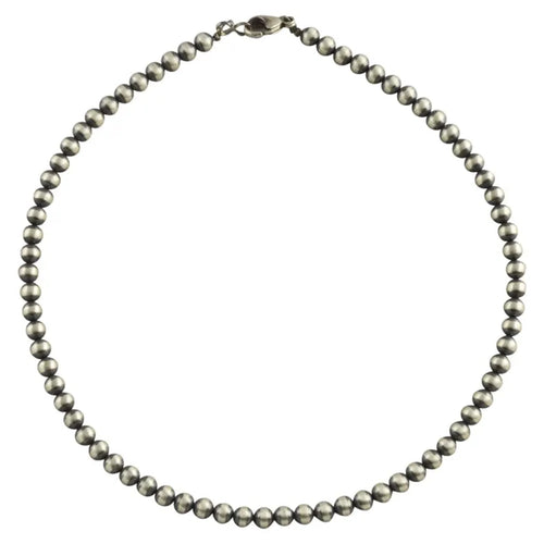 14" Sterling Silver Desert Pearl 6mm Oxidize Round Bead Necklace NPN6R-14