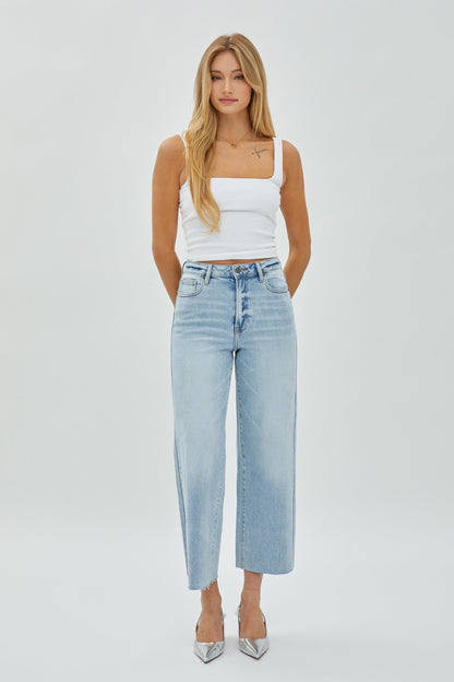 Hidden Light Wash Crop Wide Leg