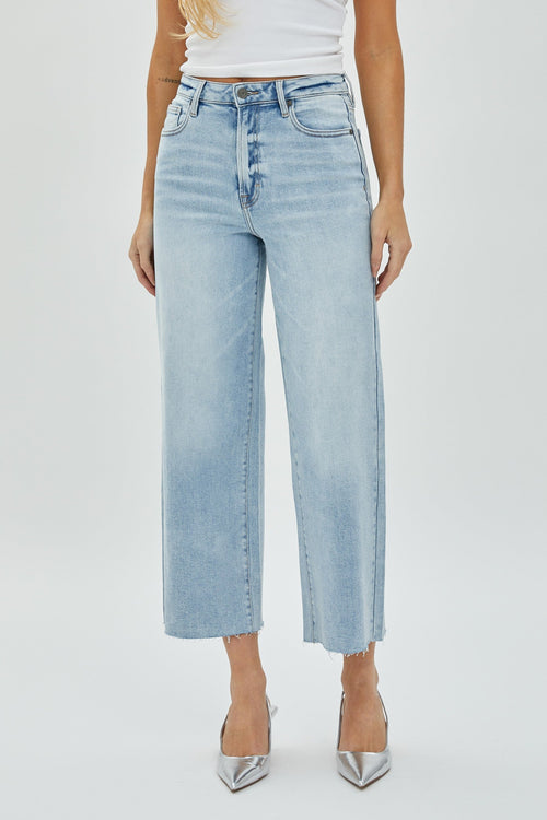 Hidden Light Wash Crop Wide Leg