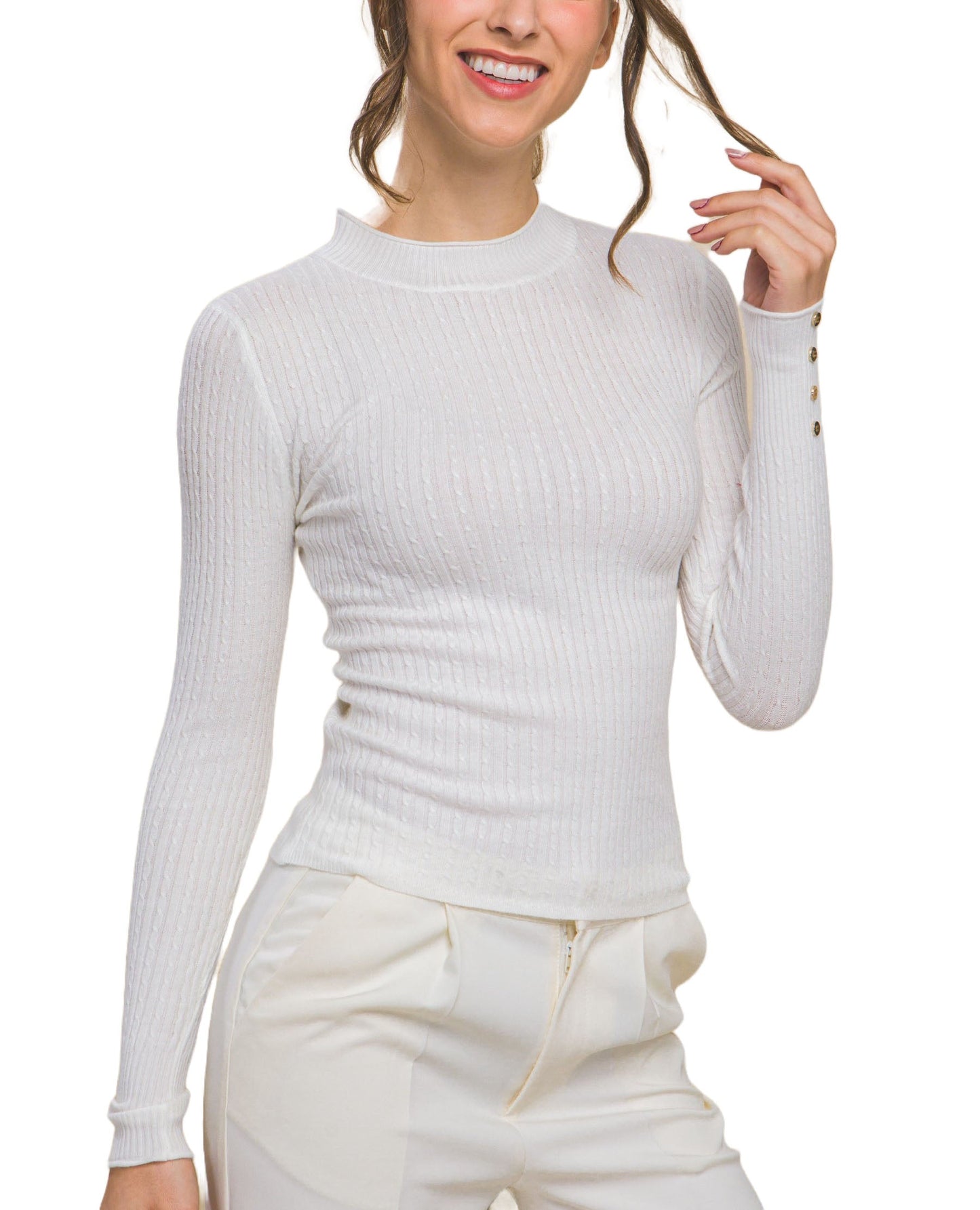 Fitted Ribbed Knit w/ Button Sleeve