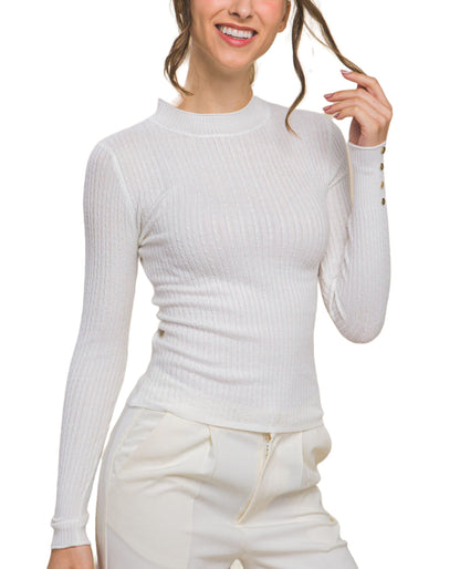 Fitted Ribbed Knit w/ Button Sleeve