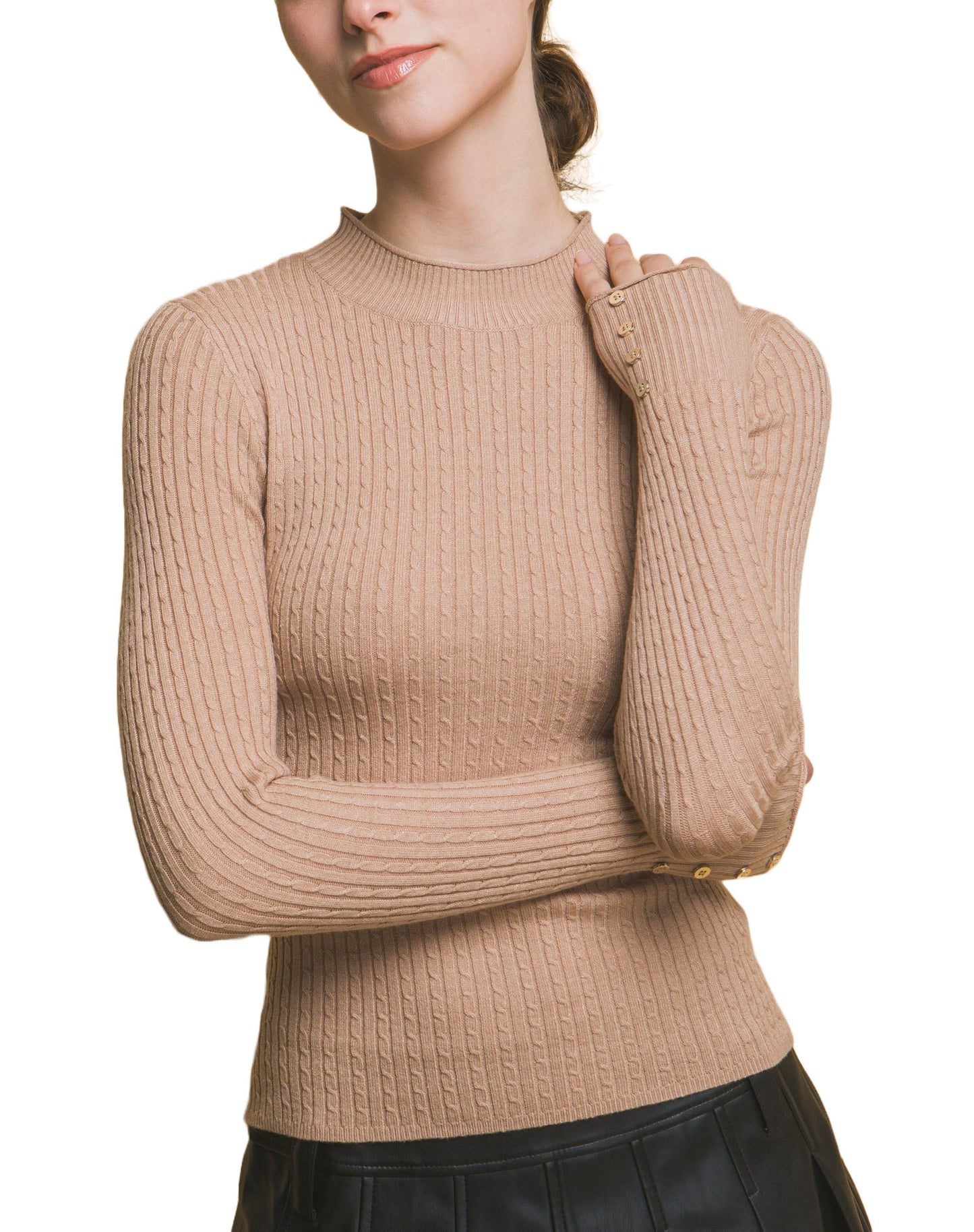 Fitted Ribbed Knit w/ Button Sleeve