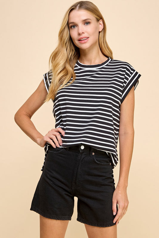 Cap Sleeve Stripe Tee