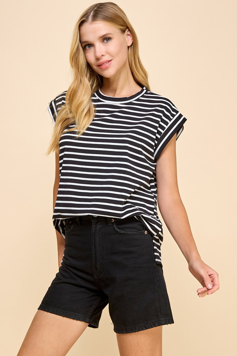 Cap Sleeve Stripe Tee