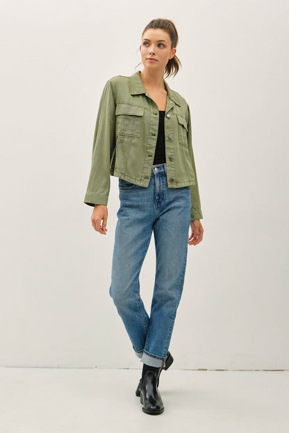 Cropped Tencel Jacket w/ Chest Pockets