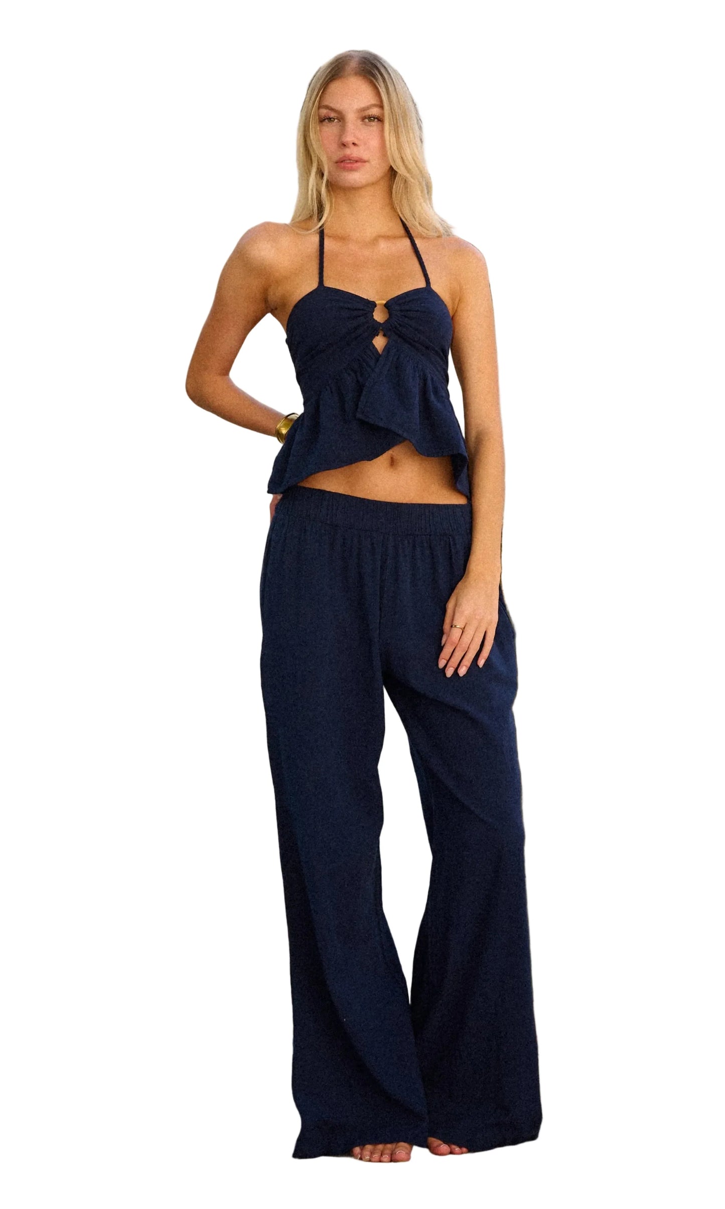 Elastic Waist Wide Leg Flowy Pant
